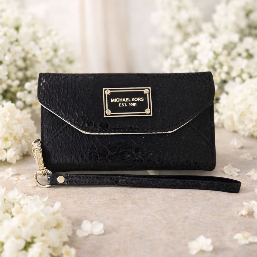 Michael Kors Black Embossed Python Wristlet Or Cl… - image 1